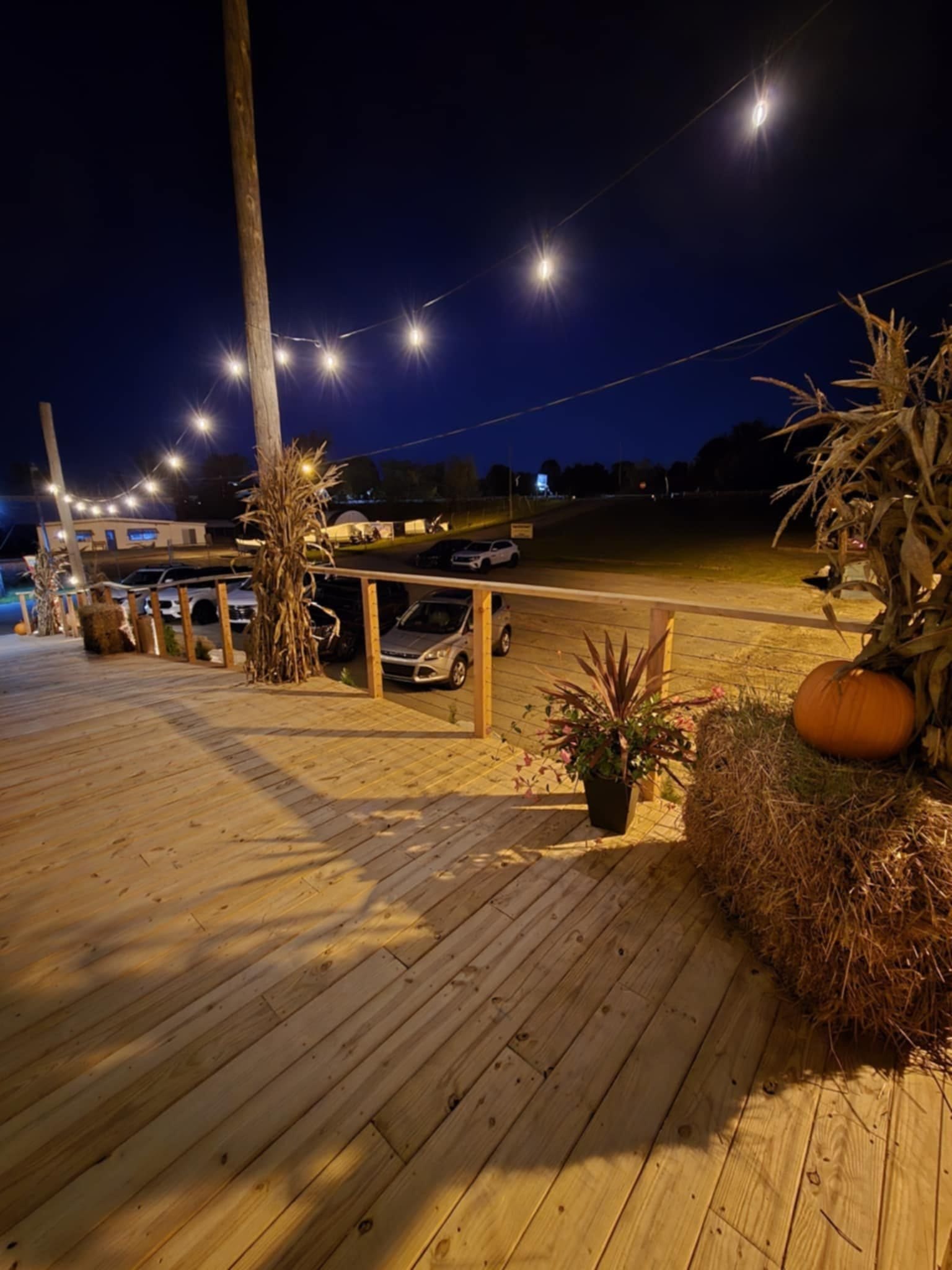 String lights on the deck at night