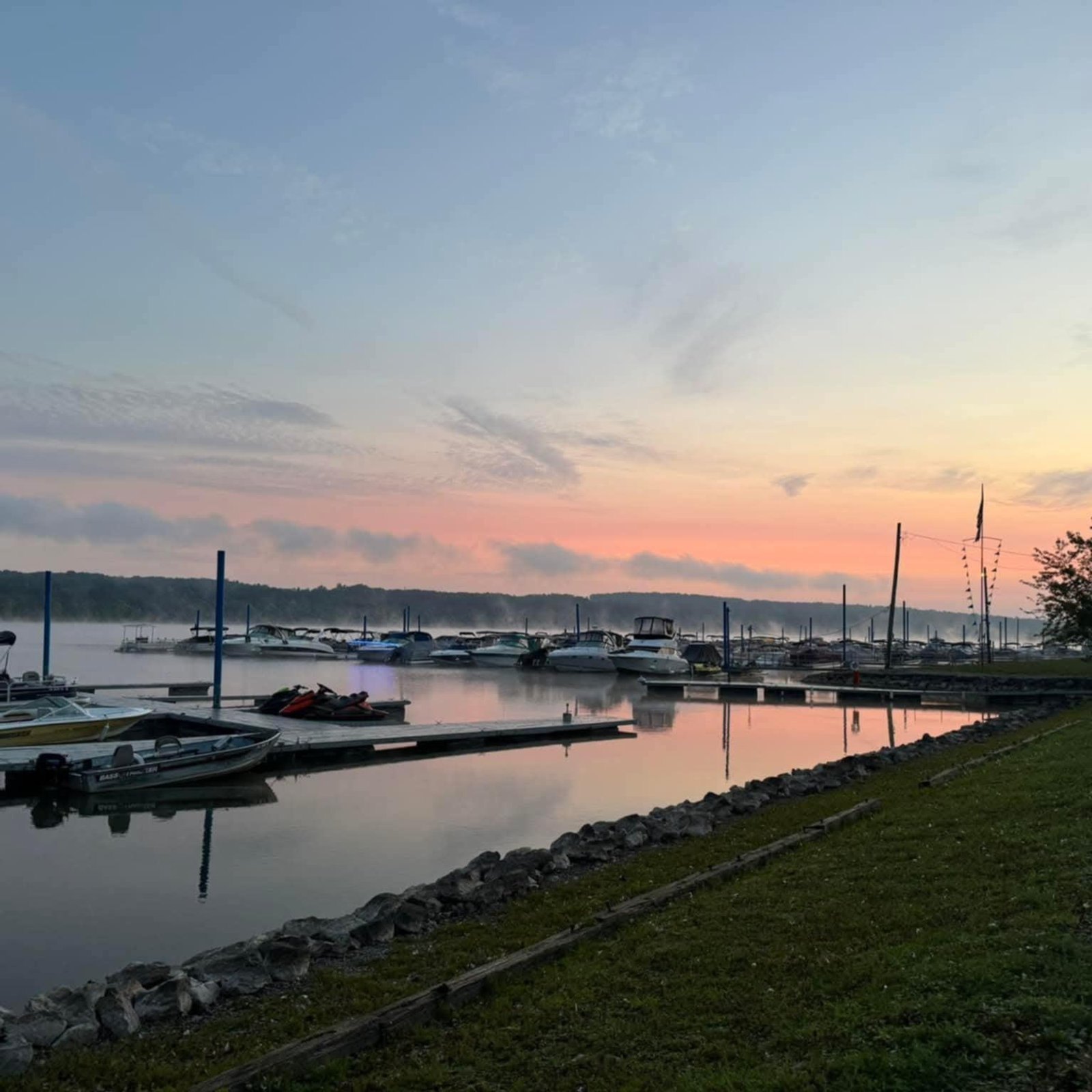 Dawn mist over the marina on Shenango Lake